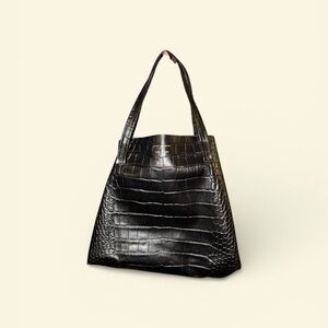 Kurt Geiger London Violet Croc Embossed Leather Tote Black